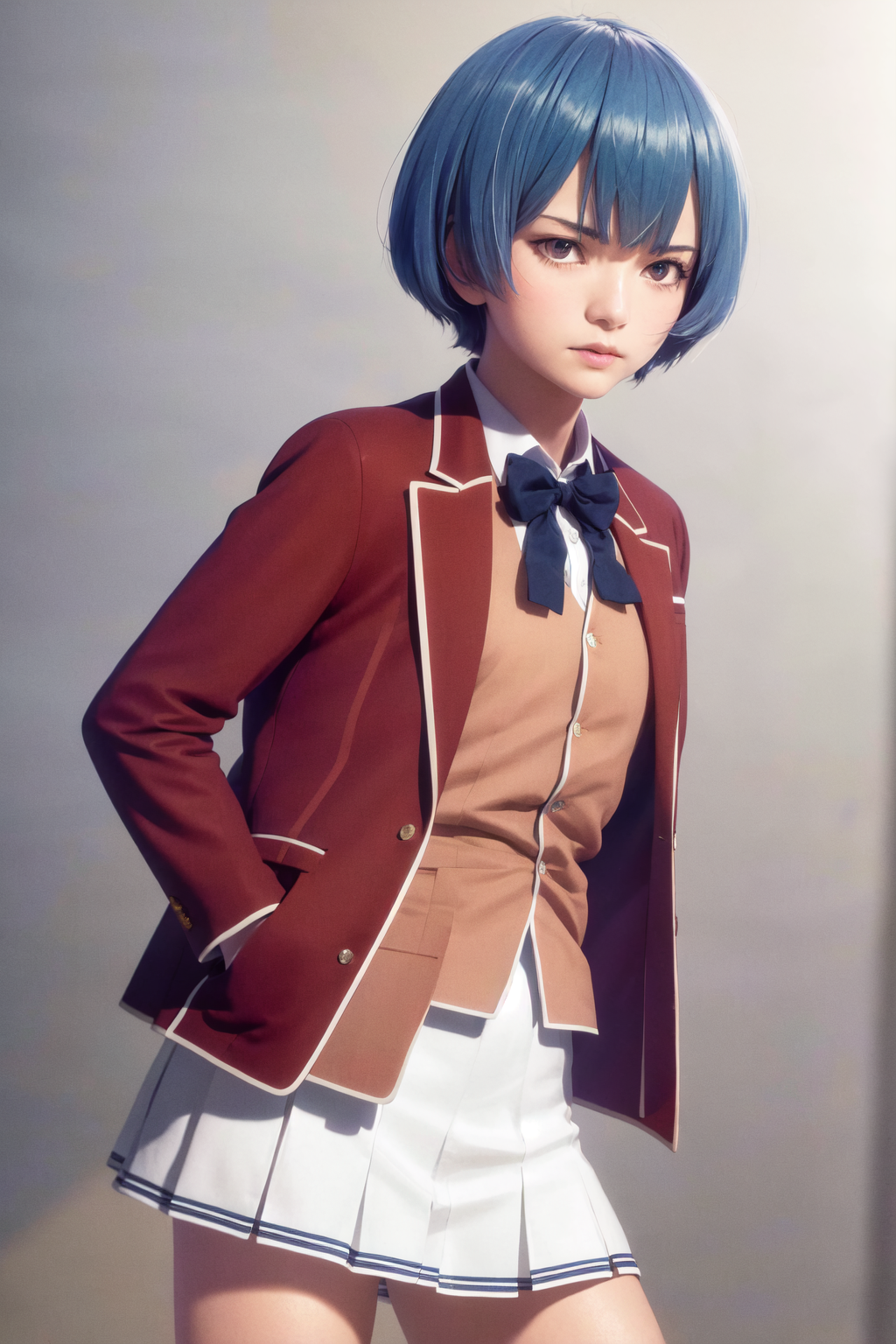 31871-2538339207-masterpiece, best quality, highres, 1girl ibuki mio short hair blue hair, white skirt red jacket open jacket  standing, hands in.png